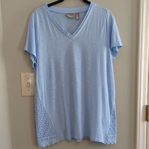 Chico's Light Blue V-Neck Tee with Lace Side Panels